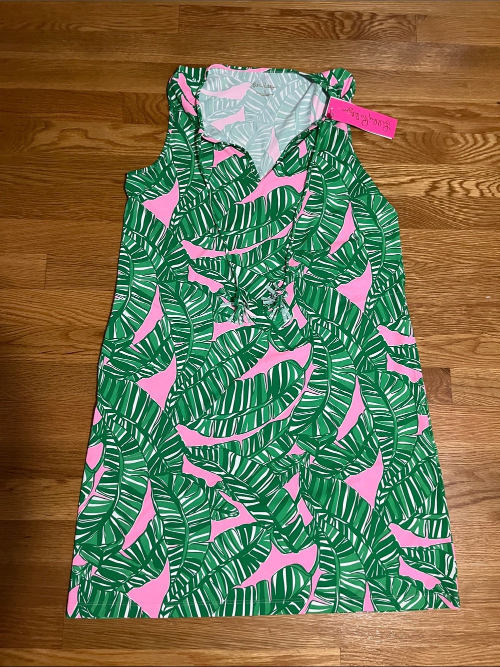 Lilly Pulitzer Green and Pink Banana Leaf Mini Dress Athletic Material